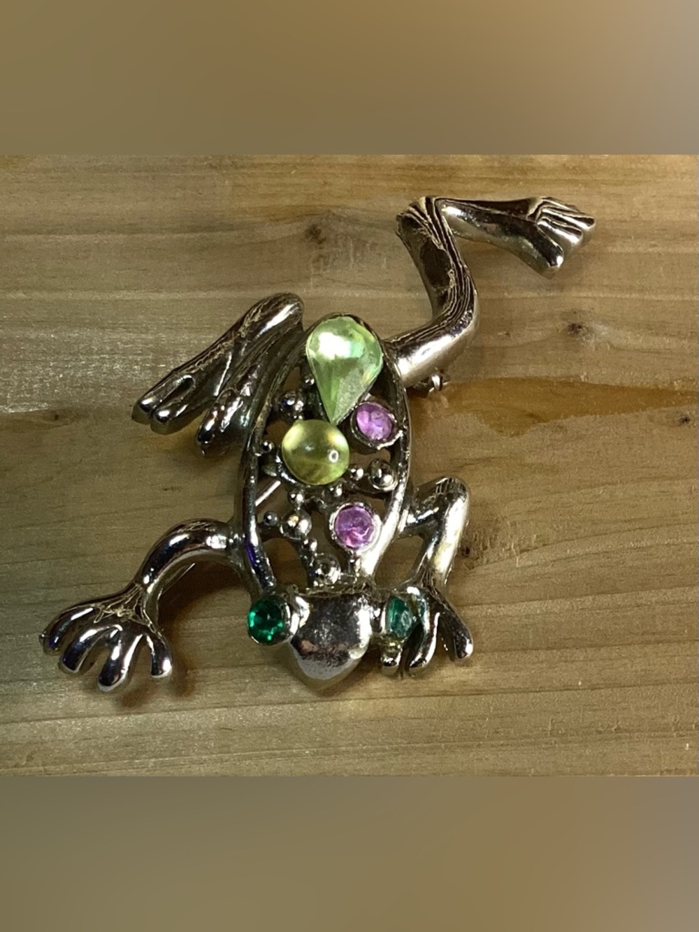 Vintage Silver Tone Frog Brooch